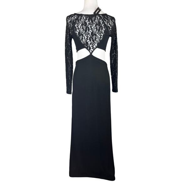 Express Black Lace Cut Out Maxi Dress Long Sleeve NWT - Picture 3 of 10